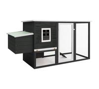 Poulailler de jardin avec 1 pondoir gris en bois, grand clapier solide en bois de pin avec toit imperméable et grillage à mailles serrées pour l'air frais, rampe de marche