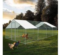 POULAILLER D'EXTERIEUR 3x8x2m, ENCLOS GRILLAGE POUR POULES, VOLAILLE, STRUCTU...