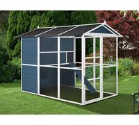 Poulailler en bois avec enclos - 10 poules - L. 266 x P. 174 x H. 205 cm - Bleu et Blanc - FERAS