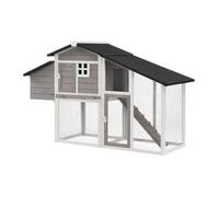 Poulailler en bois avec enclos - 4 poules - L. 173 x P. 64 x H. 108 cm - Blanc et gris - LEVAS