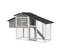 Poulailler en bois avec enclos - 4 poules - L. 173 x P. 64 x H. 108 cm - Blanc et gris - LEVAS