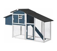 Poulailler en bois avec enclos - 4 poules - L. 173 x P. 64 x H. 108 cm - Bleu et Blanc - LEVAS