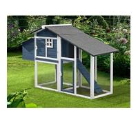 Poulailler en bois avec enclos - 4 poules - L. 173 x P. 64 x H. 108 cm - Bleu et Blanc - LEVAS