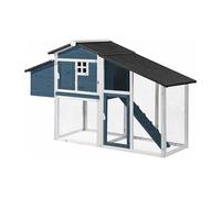 Vente-unique - Poulailler en Bois avec enclos - 4 Poules - L. 173 x P. 64 x H. 108 cm - Bleu et Blanc - LEVAS
