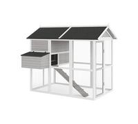 Poulailler en bois avec enclos - 8 poules - L. 201 x P.142 x H. 171 cm- Gris et blanc - GALLUS