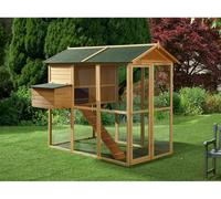 Poulailler en bois avec enclos - 8 poules - L. 201 x P.142 x H. 171 cm- Naturel - GALLUS