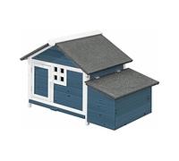 Poulailler en bois avec pondoir - 2 poules - L. 106 x P. 64 x H.71 cm - Bleu et Blanc - ANSER