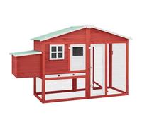 Poulailler en Bois, Cage Maison pour Poules Extérieur avec nichoir Rouge et Blanc 191 x 67 x 117 cm Bois de Sapin Massif