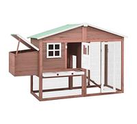 Poulailler en bois massif avec pondoir - Marron moka et sapin blanc - Enclos durable pour petits animaux - Parfait pour le jardin et la course libre - Naturel et résistant aux intempéries