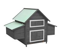 Poulailler en bois massif sapin gris blanc 150 x 96 x 110 cm avec fenêtre, deux boîtes de pose et bac de sol amovible pour un nettoyage facile