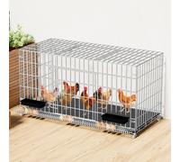 Poulailler en métal, Cage à Poulets et Canards en métal avec Roues verrouillables, Plateau à œufs Amovible, Conception à Double Porte, pour intérieur, extérieur, Jardin(Silver,85 * 60 * 70CM)