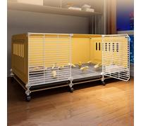 Poulailler en métal sur roulettes, clapier d'intérieur à Monter soi-même for Lapins - Cage Amovible à espacement Dense for volailles, Lapins et Chats Jaunes(Yellow)