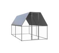 Poulailler enclos cage poules d'extérieur 2 x 4 x 2 m acier galvanisé Argent 02_0043993