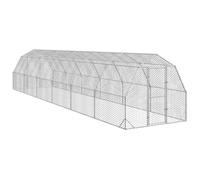 Poulailler galvanisé 2,5 x 12 x 2,25 m avec grillage hexagonal et porte verrouillable - Enclos robuste en acier pour volailles et petits animaux - Parc sûr