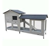 Poulailler Pas Cher avec Escalier Et roulettes Toit en Asphalte Plateau Coulissant Conception À Portes Multiples Cage À Canards Poulailler Bois avec Enclos(Gray)