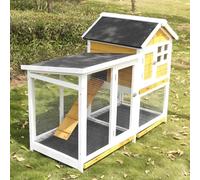 Poulailler Pas Cher Fabriquée en Bois Massif Et Grillage Cage À Canards Enclos Poules Exterieur Conception À Portes Multiples Toit en Asphalte Sablé(Yellow)