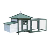 Poulailler cottage multi-équipement perchoir rampe pondoir enclos tiroir à déjection 196L x 76l x 97H cm bois massif pin vert blanc Blanc G