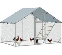 Poulailler PawHut Enclos en acier, 3 x 2 x 1,95 m Cage à poules avec couverture anti-UV, porte d'alimentation, mangeoire suspendue, perchoir, cage à poules