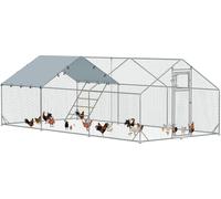 Poulailler PawHut Enclos en acier, 3 x 6 x 1,95 m Cage à poules avec couverture anti-UV, porte d'alimentation, mangeoire suspendue, perchoir, marcheur pour poules