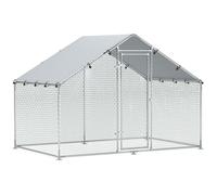 PawHut Enclos poulailler, Grand poulailler 5,1 m², enclos Poule avec Couverture imperméable et Anti-UV, Porte verouillable, Cage en Acier galvanisé, volière pour 5-8 Poules, 3 x 1,7 x 1,9m, argenté