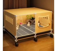 Poulailler Plastique 2 Poules Fabriqué en PP Et en Fer Cage À Volaille Petit Poulailler Pas Cher avec Plateau Et roulettes Universelles Facile À Assembler(Yellow,70 * 45 * 45CM)