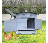 Poulailler résistant à l'hiver 106 x 64 x 71 cm, poulailler avec nichoir en bois, poulailler pour 2 poules, toit isolé et bac à déjections galvanisés, facile à nettoyer