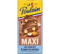 POULAIN - Chocolat Lait Maxi Feuilleté aux Noisettes Entières, Texture Croquante (Tablette 190g) - lot de 4 - Vendu par Lot