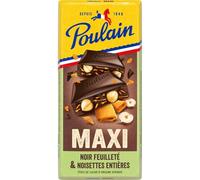 POULAIN - Chocolat Noir Extra Feuilleté aux Noisettes Entières et Crêpes Dentelle - La tablette de 190G - Le Lot De 5