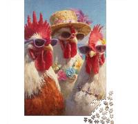 Poule Lunettes Fleurs 1000pcs Mini Puzzle pour Famille Difficile | 70x50cm Carton Décor Salon Structure Durable Cadeau Anniversaire Soulagement Anxiété