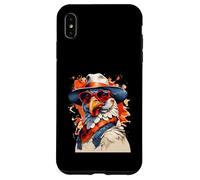 Poule stylisée avec chapeau, lunettes rouges et fond orange Coque pour iPhone XS Max