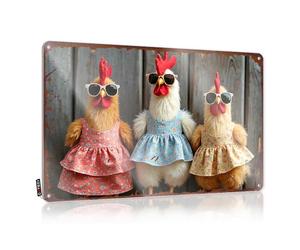 Poules dans des lunettes de soleil : trio de décorations de bureau tendance pour homme | Art mural décoratif fabriqué à la main (30 x 40 cm)