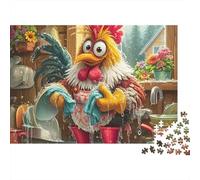 Poulet 1000 Pièces Cochon Lave-Vaisselle Puzzle pour Adultes Carton Résistant Anti-Stress Détente pour Couples sans Reflets avec Affiche Guide 52x38cm/1000pcs