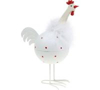 Poulet Blanc avec Points Rouges 21cm - Décoration de Pâques Printemps Métal Bois Déco