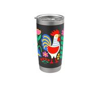 Poulet d'arrière-cour art folklorique scandinave coq Gobelet isotherme en acier inoxydable double paroi