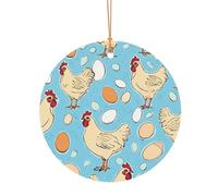 (Poulet de dessin animé créatif) - Ornements de Noël en aluminium imprimés - 1 pièce - Ornements de Noël ronds pour roman - 10 cm