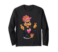 Poulet drôle avec Lunettes, Signe de Paix Crazy Chicken Lady Manche Longue