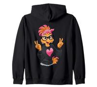 Poulet drôle avec Lunettes, Signe de Paix Crazy Chicken Lady Sweat à Capuche