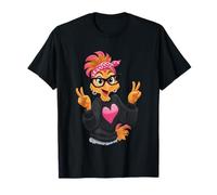 Poulet drôle avec Lunettes, Signe de Paix Crazy Chicken Lady T-Shirt