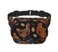 Poulet Imprimé Unisexe Carré Double Couche Sac De Taille Crossbody, Sac De Voyage D'Entraînement, Noir, Taille Unique Noir, Taille Unique, noir, One Size