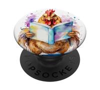 Poulet Lire Livre Poule Coloré Drôle Animaux Motif Imprimé PopSockets PopGrip Interchangeable