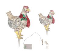 Poulet lumineux avec écharpe, 2 lumières de poulet en acrylique, statue de poulet, lumière décorative en plein air, piquet de jardin coq, décorations de Noël en forme de poulet