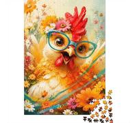 Poulet Lunettes Fleurs 1000pcs Mini Puzzle pour Adultes Difficile | 38x26cm Carton Décor Maison Découpe Précise Cadeau Anniversaire Détente