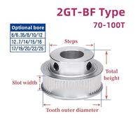 Poulie de distribution Duplex en alliage d'aluminium 2GT Type BF 70-100 dents largeur fente 7mm pièces d'imprimante 3D alésage 6-25mm for la Transmission(15mm,100 Teeth-1pcs)