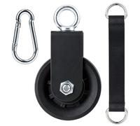 Poulie de renvoi 90mm avec sangle d’élingue mousqueton, carter guide-corde orientable 360°, système pivotant pour balançoire, étendoir, barre de traction, matériel fitness