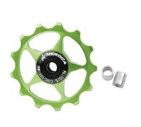 Poulie de roue de dérailleur arrière 11T 13T avec roulement en acier scellé, guide en alliage d'aluminium étanche à l'eau et à la poussière pour VTT, vélo de route 4 mm, 5 mm, 6 mm (vert 13T)