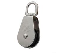 Poulie en acier inoxydable 362,9 kg WLL, poulie unique avec crochet pivotant à 360° pour la pêche et le levage, compatible avec corde de 3/8 à 1/2", taille M50, argent