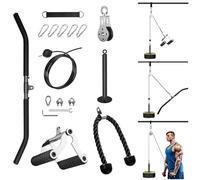 Poulie Musculation Maison, Cable Machine Musculation Poulie Haute et Basse Poulie Musculation pour Entraînement en Force des Bras Triceps Dos (Set avec Corde Triceps, t Bar Row, Barre tirage poulie)