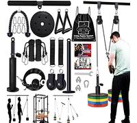 Poulie Musculation Professionnel Tirage Poulie et Câble Mural Gym à Domicile Triceps LAT Tirer vers Le Bas Avant Bras Exercice Systèmes pour Triceps Biceps (2 Systèmes + Disques de Poids)