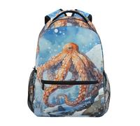 Poulpe Aquarelle De Neige Sac à Dos Scolaire pour Filles Garçons - Bretelles Ajustables & Confortables, Grand avec Poches Multiples pour l'École Étudiants