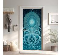Poulpe Bleu Fantastique Effet 3D Sticker Porte, Tentacule Cthulhu Papier Autocollant Porte Mural Décoration, Boussole Mythe Stickers Muraux Amovible PVC 95x215 cm Q6iB125
